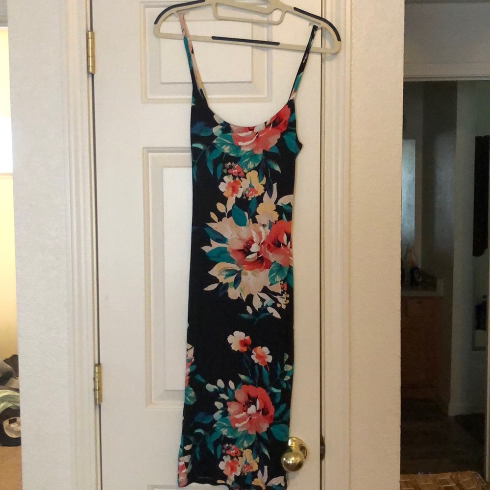 Women’s black dress with floral print size large